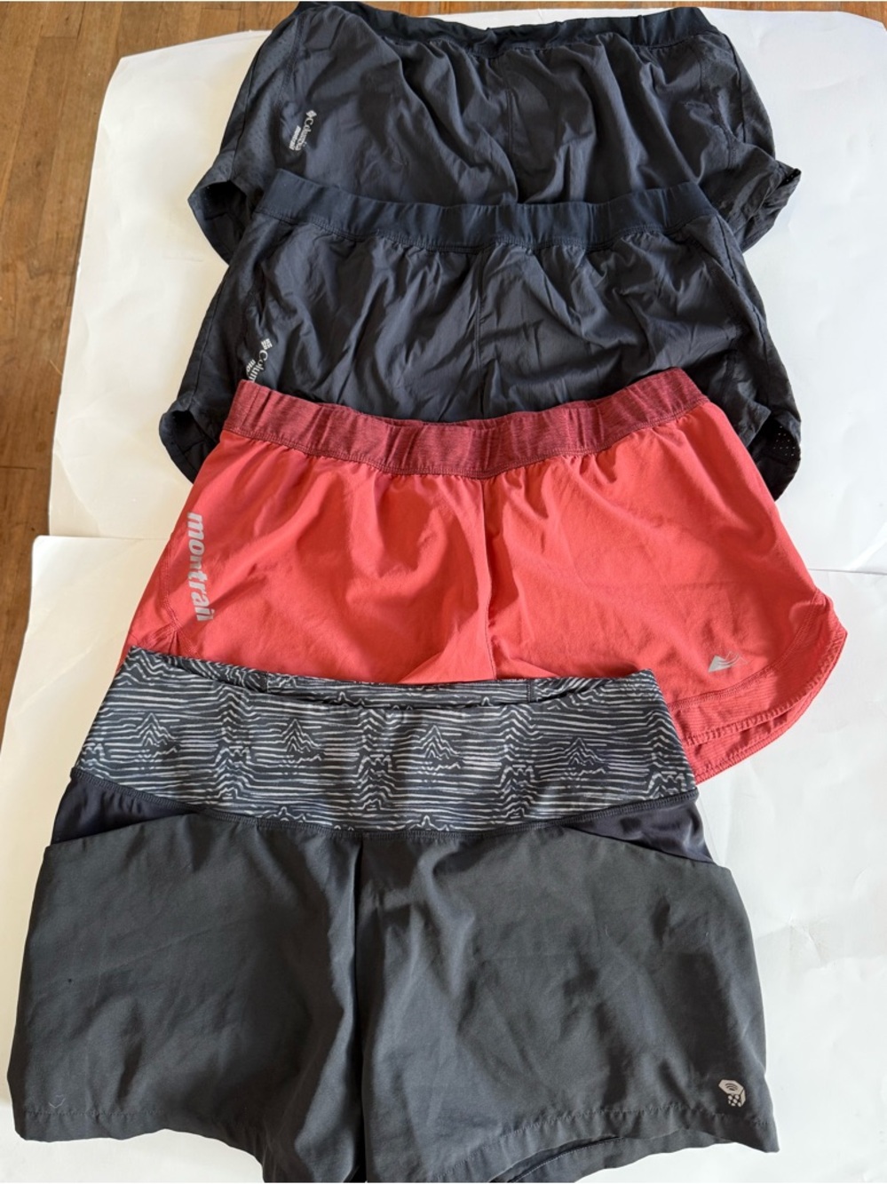 BUNDLE: Columbia and Mountain Hardware Running shorts, size large, 4 pairs.